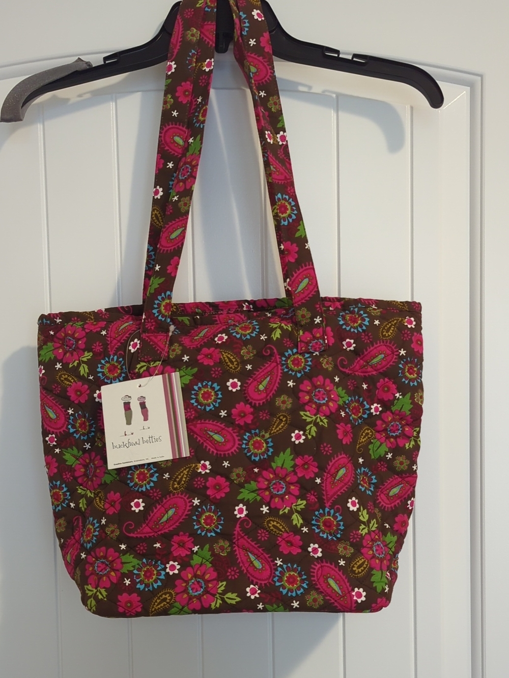 Quilted Paisley Floral Tote Bag in Brown and Pink